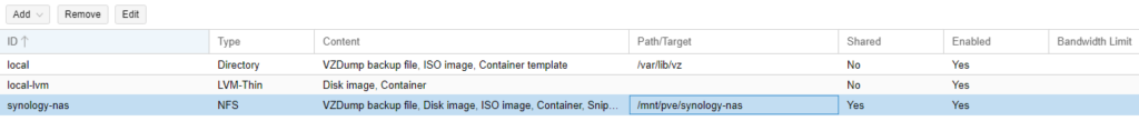 displaying how the storage is shown in proxmox.