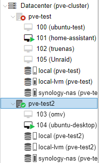 pve-test2 now running VM 104 due to pve-test being shut down.