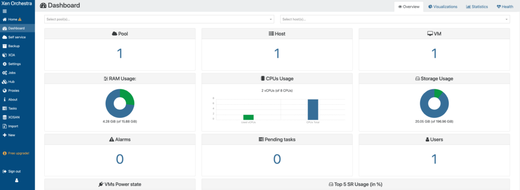 xcp-ng vs. proxmox - xcp-ng dashboard with xen orchestra.