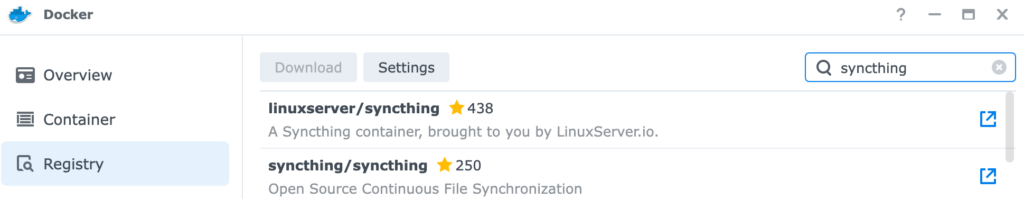 downloading the syncthing container.