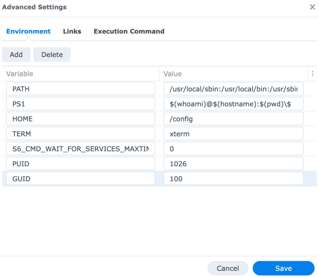 adding the PUID and GUID values in the environment variables.