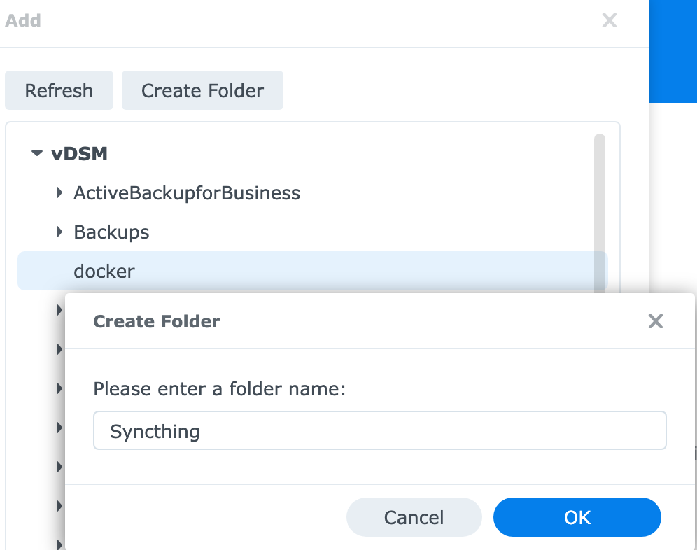 creating a syncthing folder.