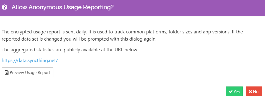 agreeing or disagreeing to anonymous usage reporting.