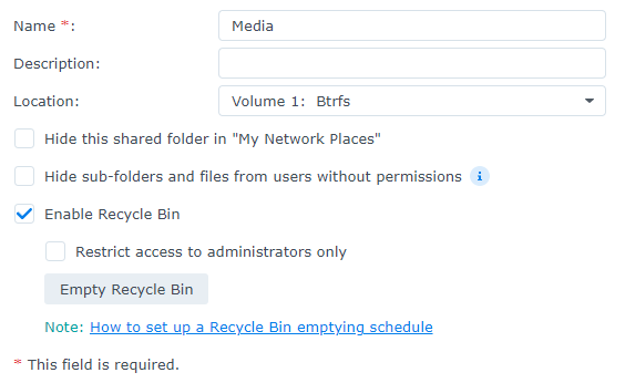 disabling the recycle bin in synology dsm.