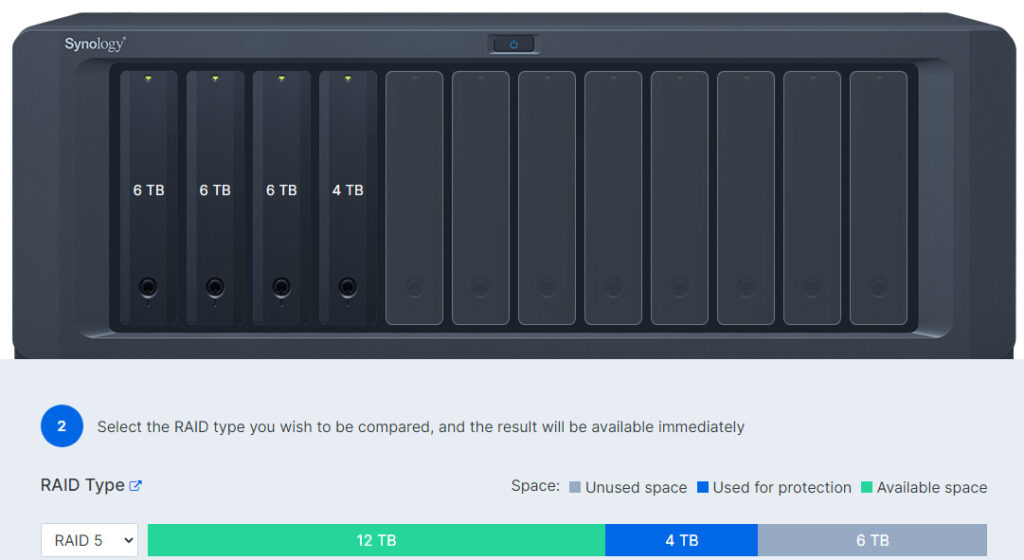 what is the best raid for nas devices - synology raid calculator settings showing raid 5 must use the same hard drive sizes.