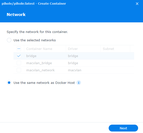same network as docker host setting