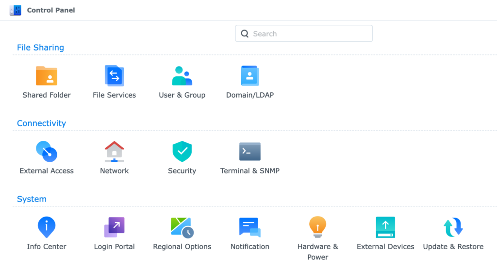 update and restore icon in synology control panel.