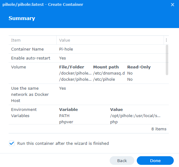 pi-hole confirmation settings