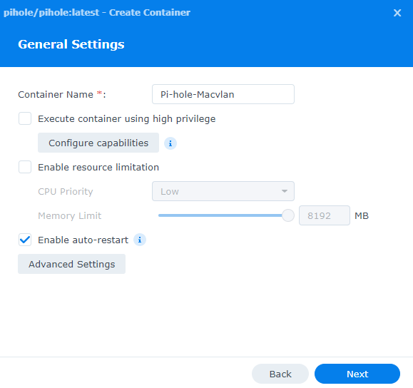 pi-hole creation page and auto-restart