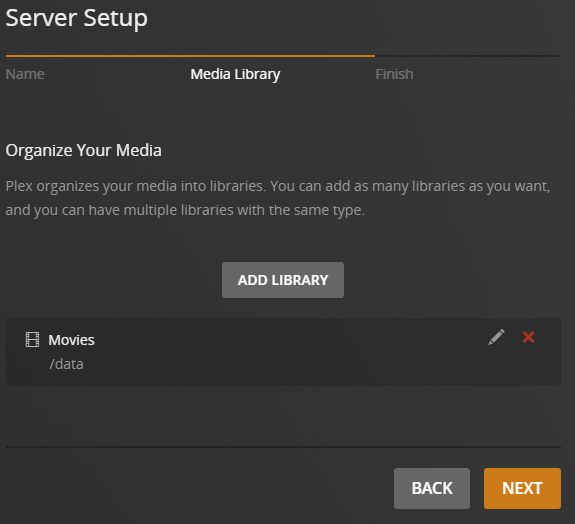 plex media library setup.