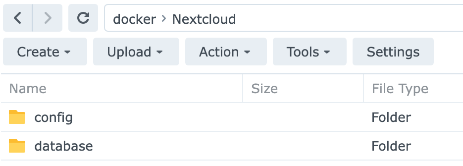 synology file station creating config and database folders.