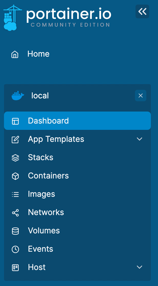 portainer dashboard view.