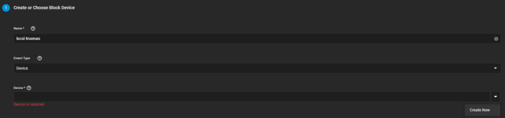 truenas iscsi name and device creation.