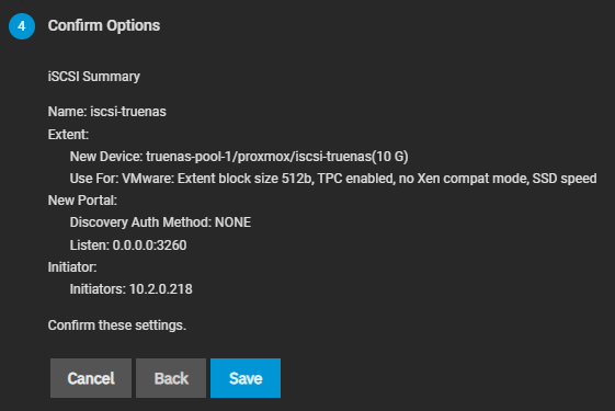 confirmation of iscsi settings.