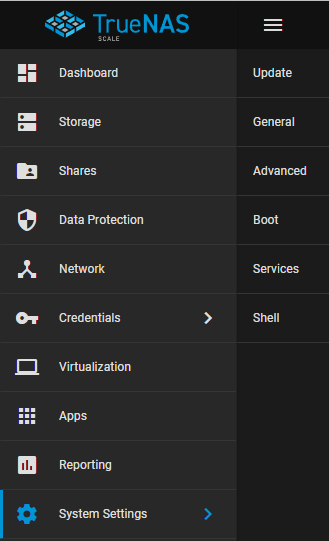 truenas services section.