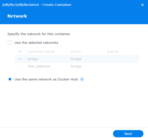 docker network configuration for jellyfin.