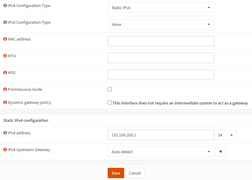 static Ipv4 configuration configuration for the vlan.