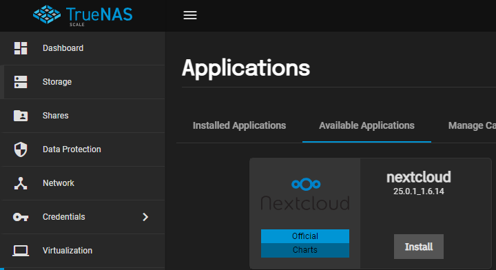 how to install nextcloud on truenas - truenas scale install button.