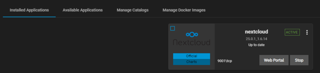 nextcloud installed and selecting web portal.