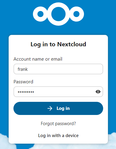 nextcloud login page.