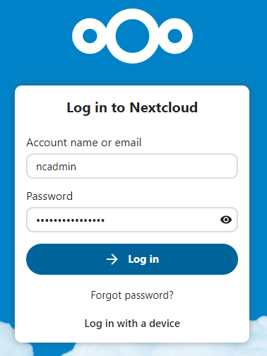 nextcloud login page.