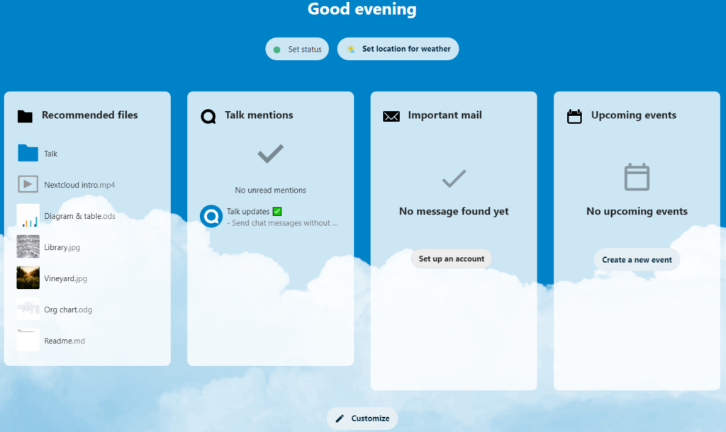 nextcloud dashboard.