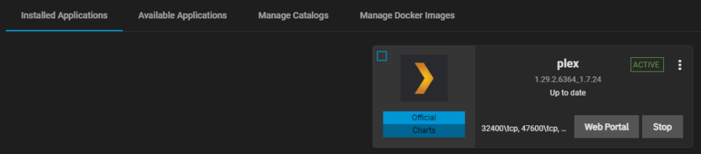 truenas scale installed application.