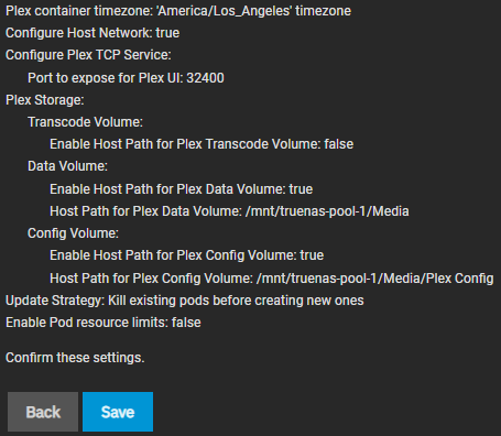 truenas scale confirming settings.