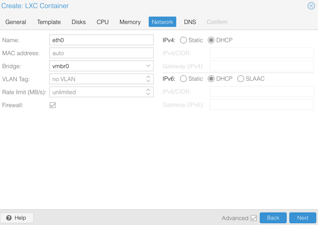 lxc container network settings.