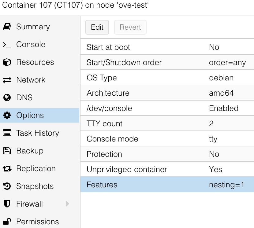 How to Set Up Docker Containers in Proxmox 11 container options.