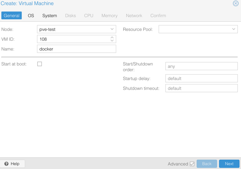 proxmox virtual machine creation.