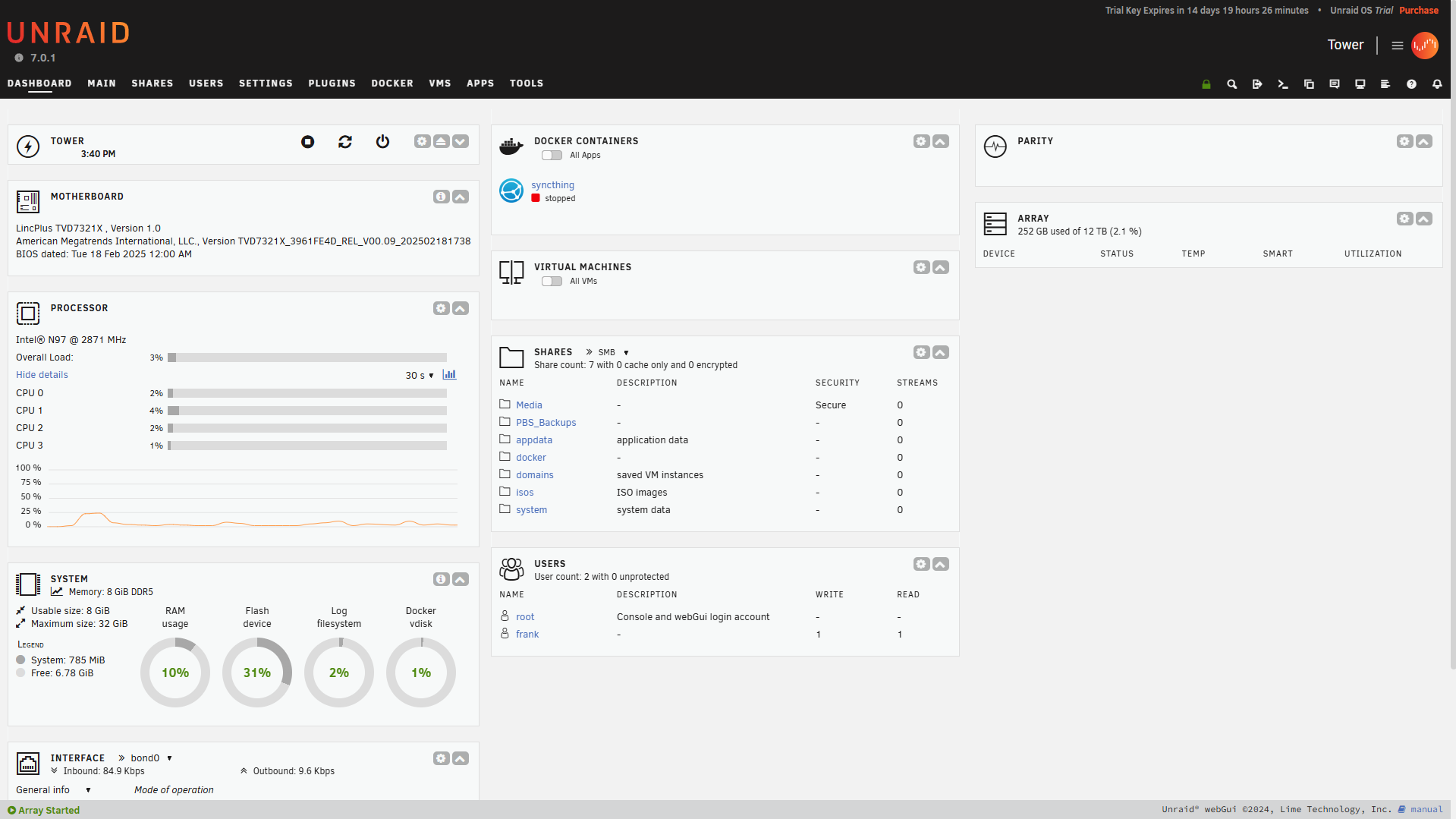 unraid dashboard