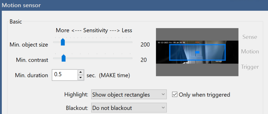 motion sensor in blue iris.