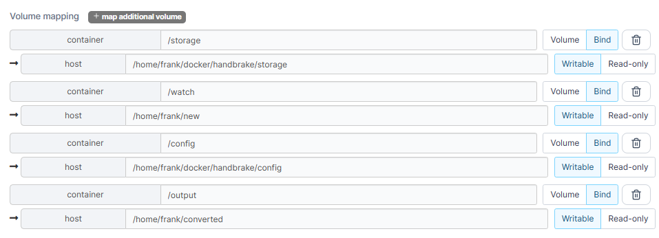 volume setup for handbrake.