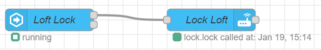 node-red basic flow of a lock locking after being unlocked.