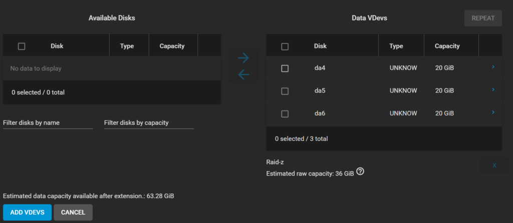 adding a new vdev in truenas.