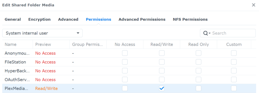 modifying the user permissions in plex.