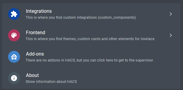 home assistant HACS settings.