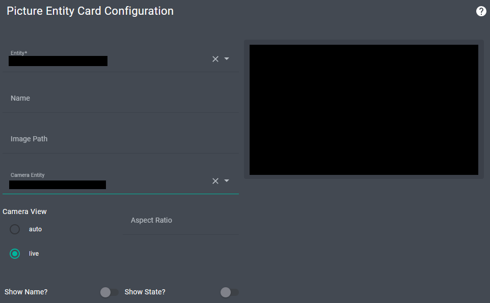 picture entity card in home assistant connecting to a blue iris camera.