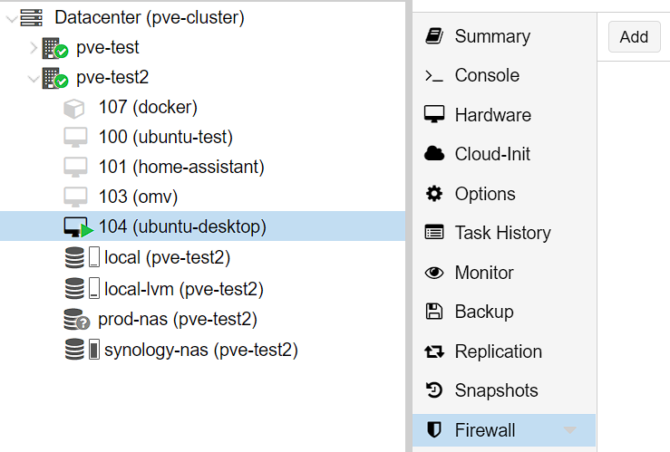 adding a new firewall rule in proxmox.