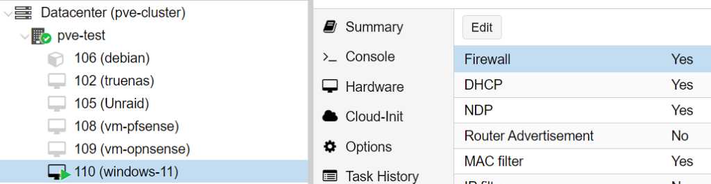 enabling the firewall in proxmox.