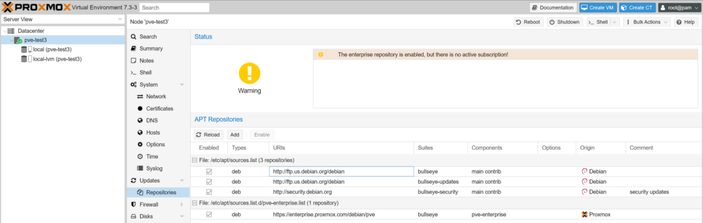 default proxmox ve repositories. 