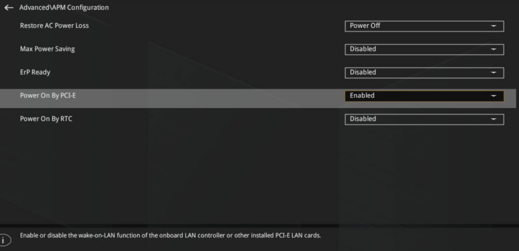 asus motherboard wake-on-lan settings.