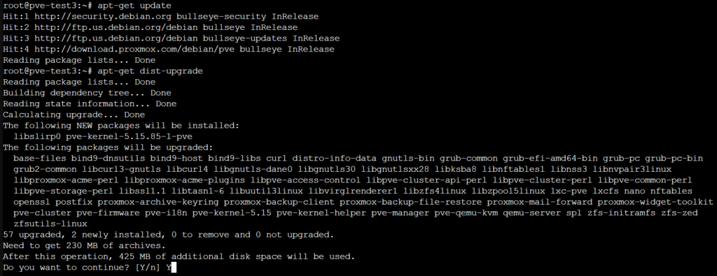 commands needed to upgrade proxmox ve.