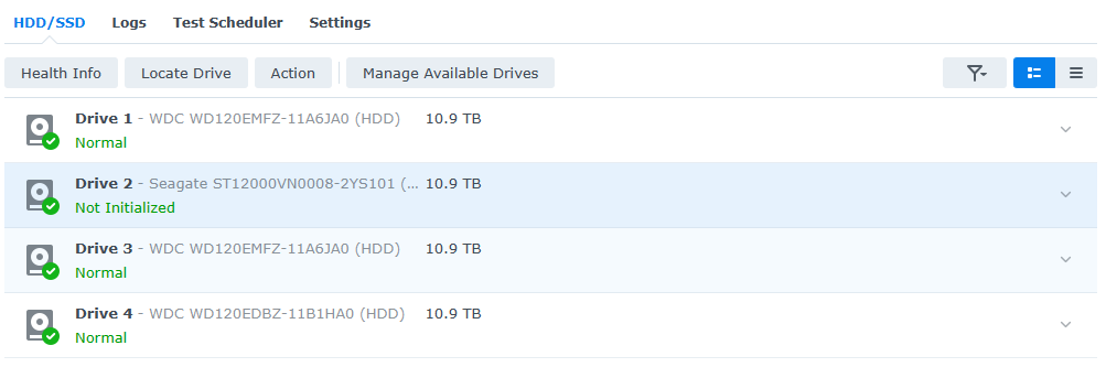 synology HDD/SSD not initialized.