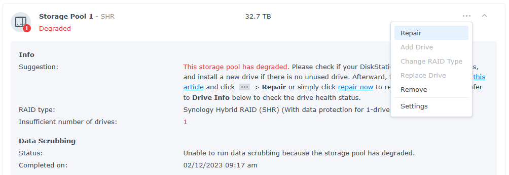 synology nas degraded hard drive.