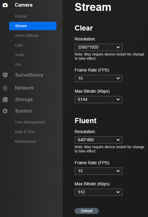 reolink doorbell camera stream settings