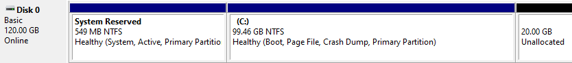disk management in Windows after reboot.