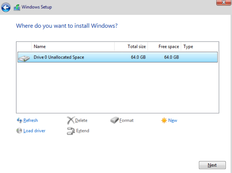 disk setup process in windows.