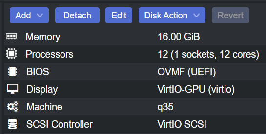 VM setup in proxmox for GPU passthrough.